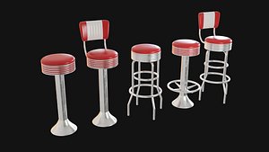 Bar Stool Retro Diner Restaurant 50s 3D model