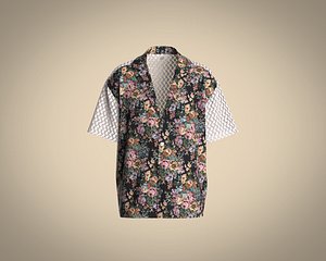 Mens Resort shirt with lace and tapestry fabric
