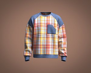 Mens multicoloured check sweatshirt with denim model