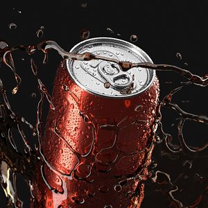 Red 550ml Aluminum Can With Splash - soda drink drops 3D