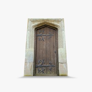 3d old wooden door stone arch model