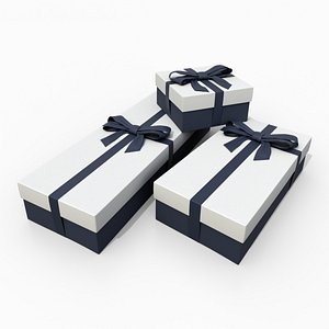 Gift Boxes - Low and Long Trio with Tied Ribbon Bow model