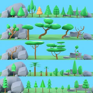 3D forest trees rocks