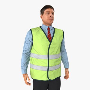 Construction Architect in Yellow Safety Jacket Standing Pose 3D Model