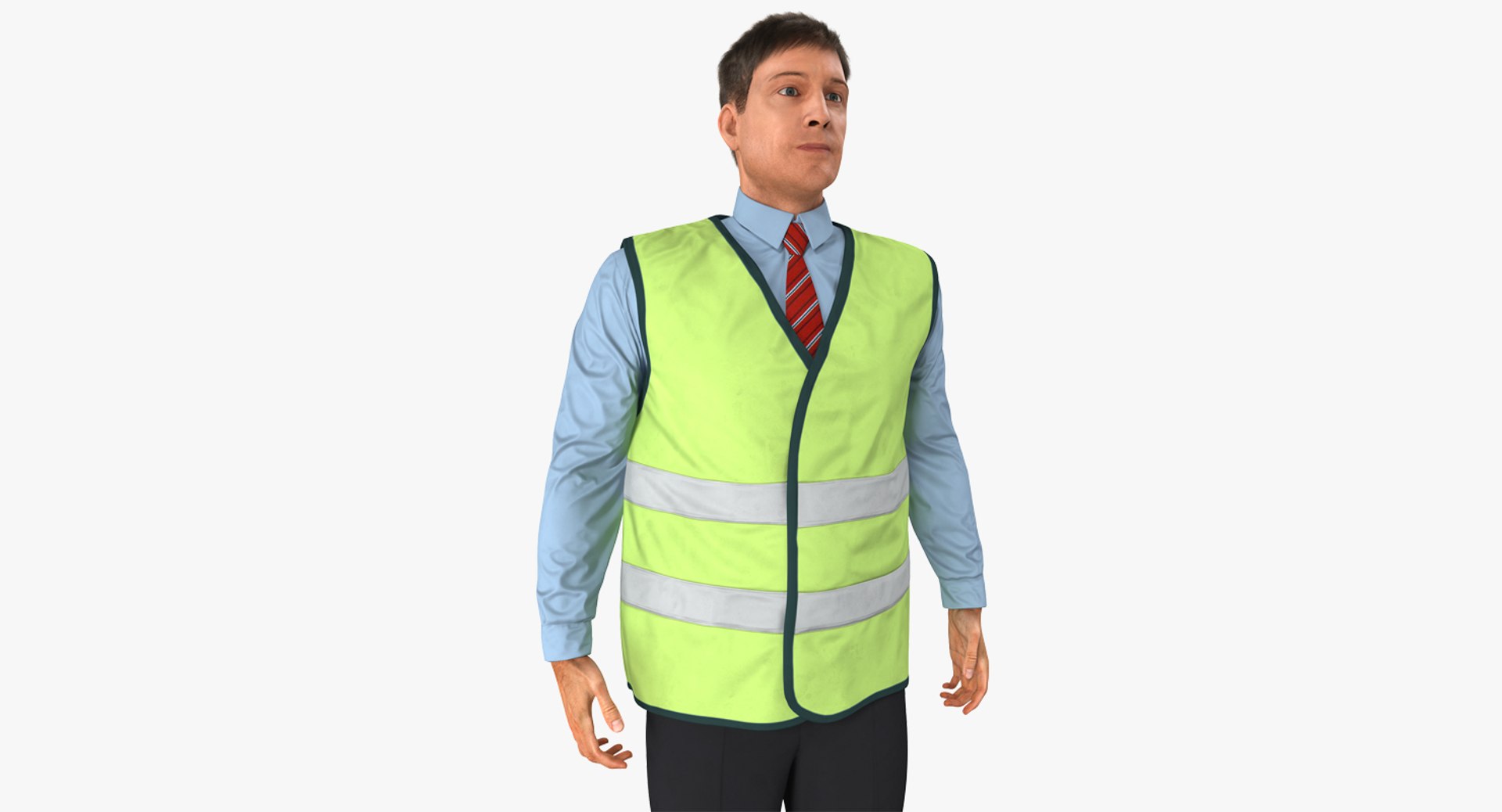 Construction Architect in Yellow Safety Jacket Standing Pose 3D Model 3D model preview