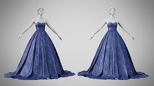 Dress 47 Midnight Blue Velvet With Design 3D model