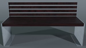3D Modern Dark Wood Park Bench 3D Model - Mahogany and Steel Street Furniture