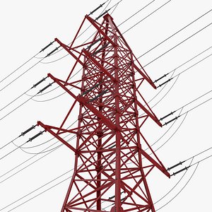 3D Electric Power Tower - Red model