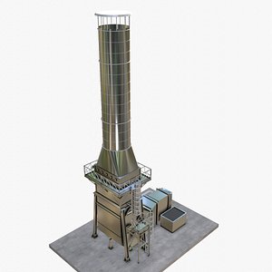 Exhaust System 3D Model - Industrial Emissions Equipment with Chimney