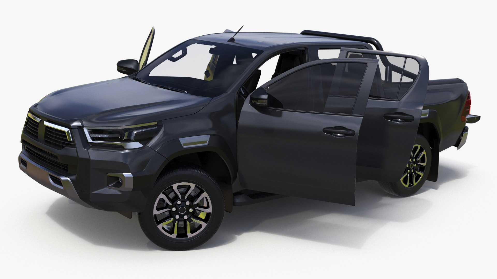 Pickup Truck Black Rigged 3D model preview