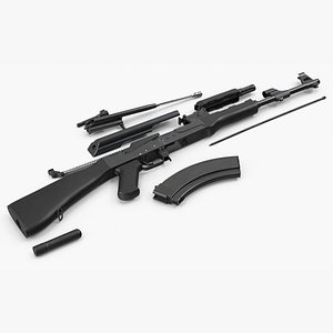 3D AK 47 Disassembled Black Plastic model