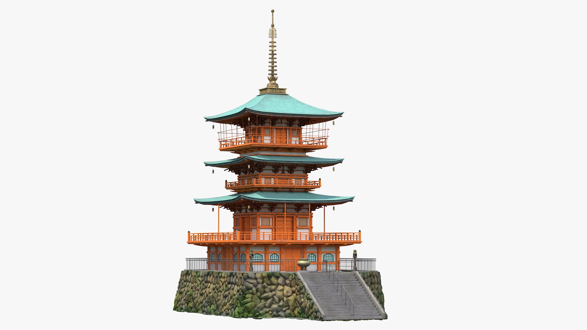 Japanese Temple Three Story Pagoda Seiganto Ji 3D model preview