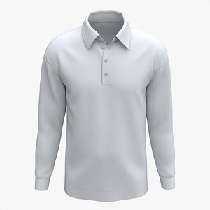 3D Long Sleeve Polo Shirt for Men Mockup 02 White