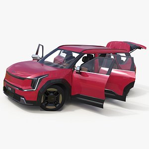 3D EV9 KIA Electric SUV Red Rigged for Cinema 4D model