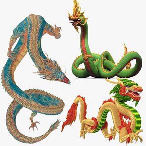 3D Mythical Dragons Rigged for Maya Collection model