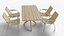 Stylish Wooden Dining Table Set Four Chairs 3d Model