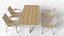 Stylish Wooden Dining Table Set Four Chairs 3d Model