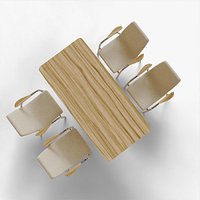 Stylish Wooden Dining Table Set Four Chairs 3d Model