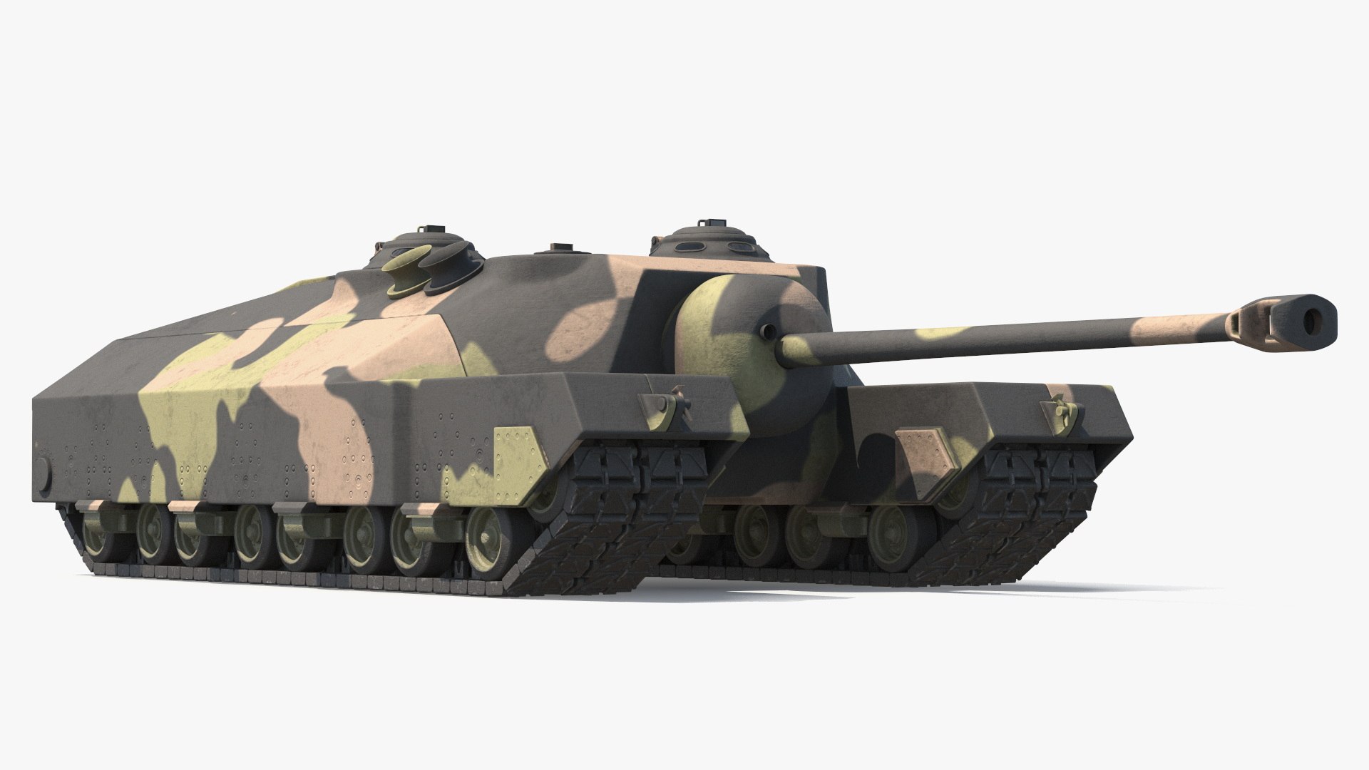 Twin-Track Gun Platform Tank Forest Camo Simplified 3D model for industrial visualization, technical presentation, simulation, product rendering, and animation