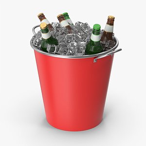 3D model Beer Bottles In A Red Metal Bucket