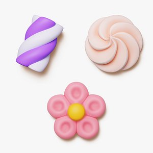 3D Marshmallow Candy Set model