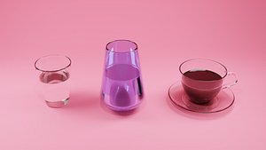 3D glass collection Glass Vase and cup with coffee 3D
