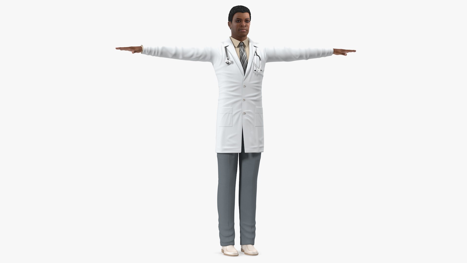 Light Skin Black Male Doctor T Pose 3D model preview