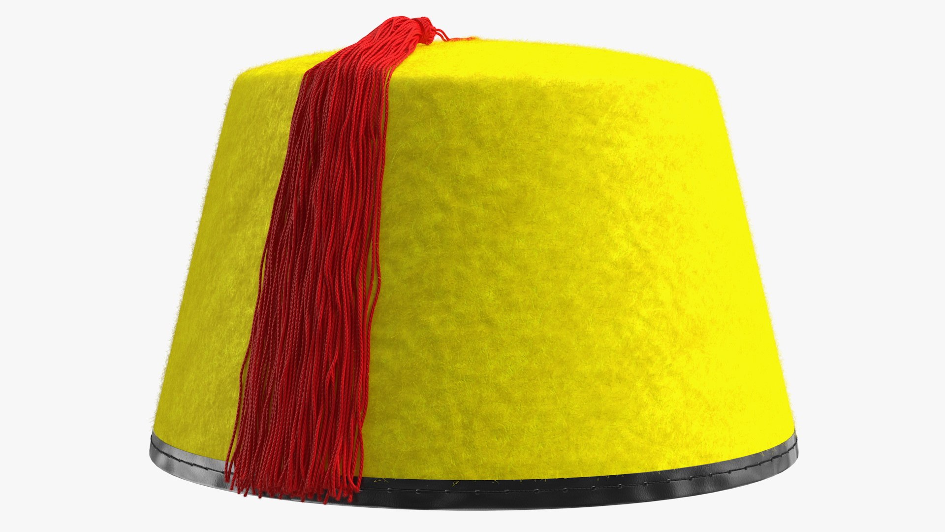Traditional Arabic Yellow Fez Hat With Red Tassel Fur 3D model preview
