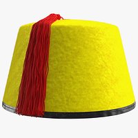 Traditional Arabic Yellow Fez Hat With Red Tassel Fur
