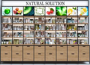 Showcase with cosmetics