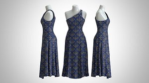 3D model Woman Dress 2 Blue Medieval Fabric