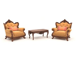 Classic European Style Coffee Table and Armchair 21 3D model