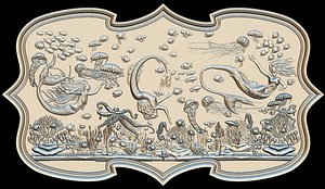 Aquatic Mermaid Theme Panno v2 for CNC Relief engraving