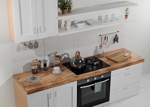 3D Kitchen scene with furniture