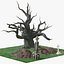 Escena de cementerio con árbol desnudo y piel de tumba