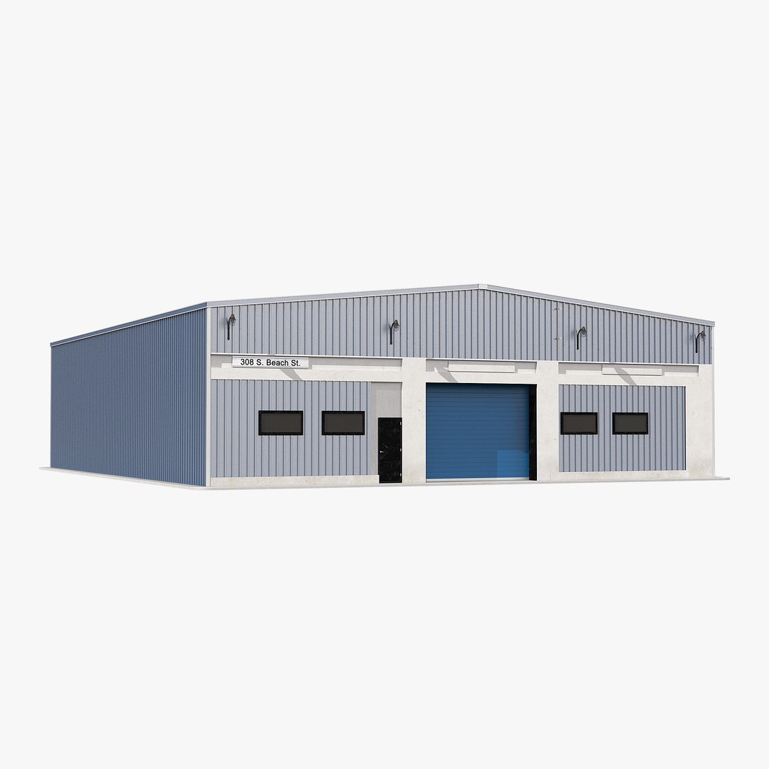 Warehouse Building Blue 3D model preview