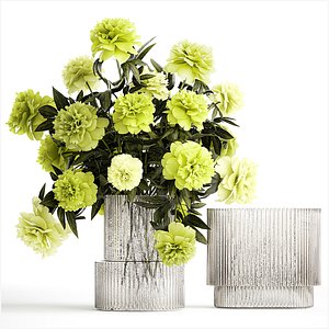 Realistic bouquet of green peony flowers in a vase 386
