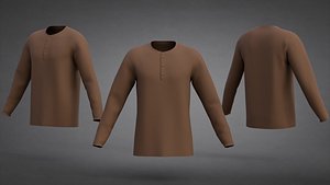 Mens Long-Sleeve Henley Polo Shirt - Low-poly T-Shirt Clothing