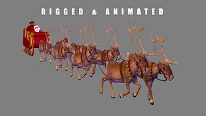 3d santa sleigh reindeer