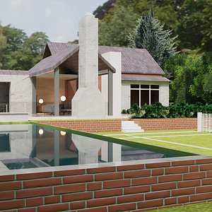 3D Low-Poly Architectural House Scene model