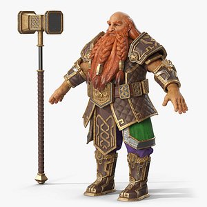 Fantasy Dwarf Warrior with Hammer 3D model