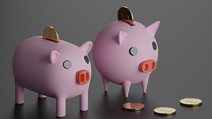 3D Piggy Bank With Coins model