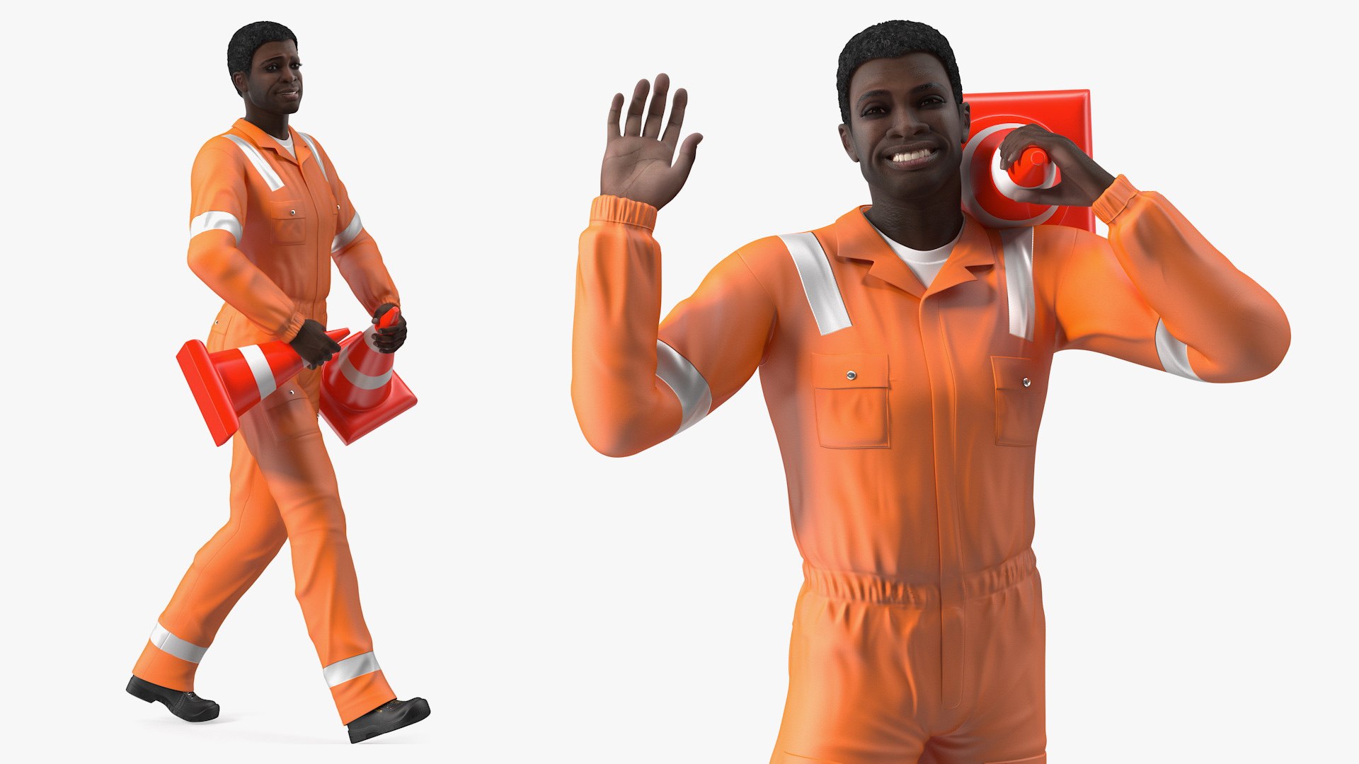 African American Road Worker Rigged for Maya 3D model preview