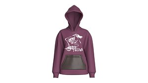 Girls Printed Drop Shoulder Kangaroo Pocket Hoodie 3D model