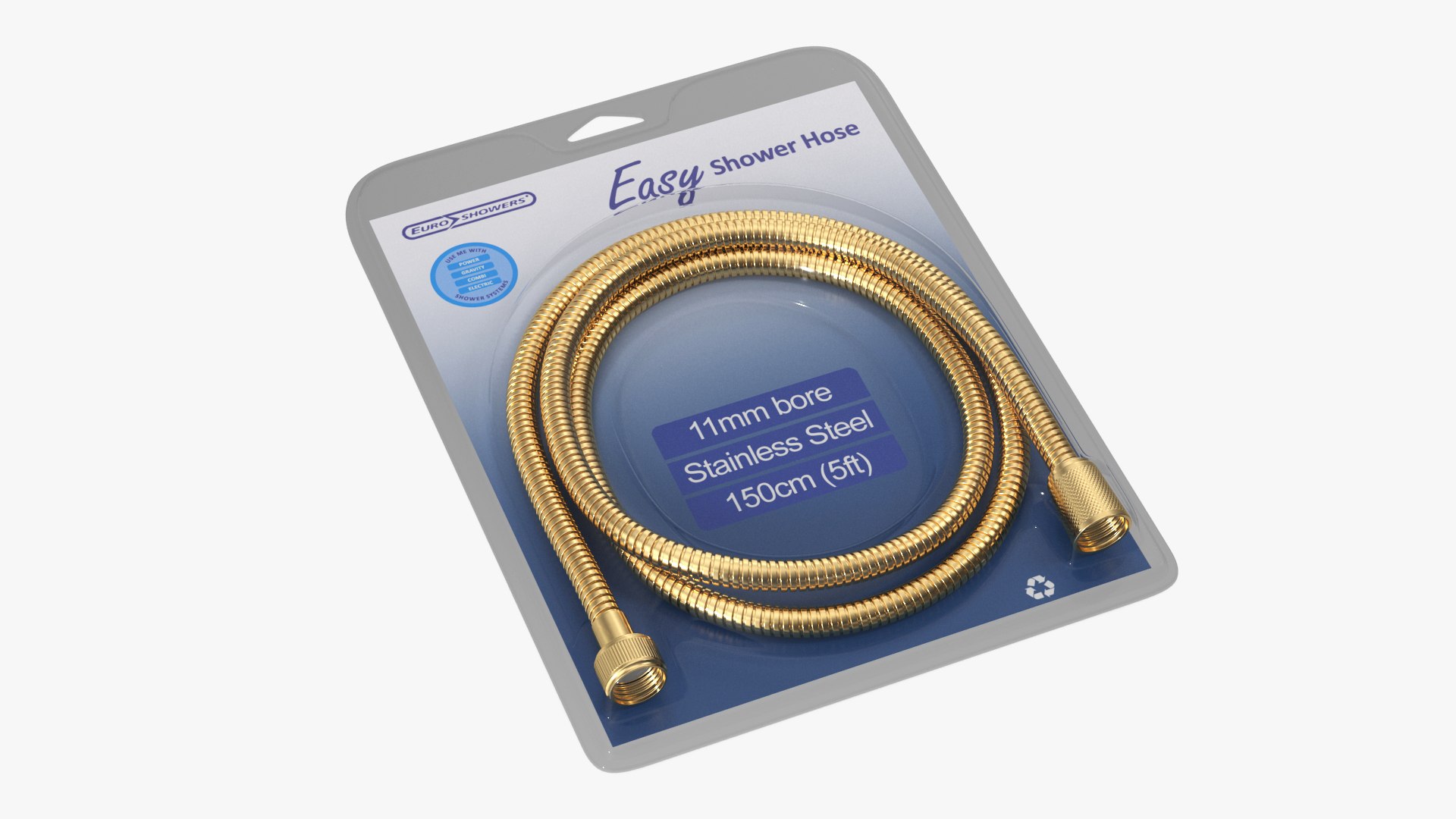 Shower Hose in Package Golden 3D model preview