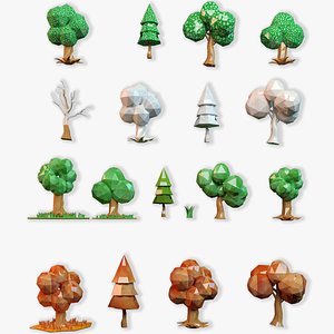 3D 18 Low Poly Tree Models with Textures - Compatible with All Major 3D Software model