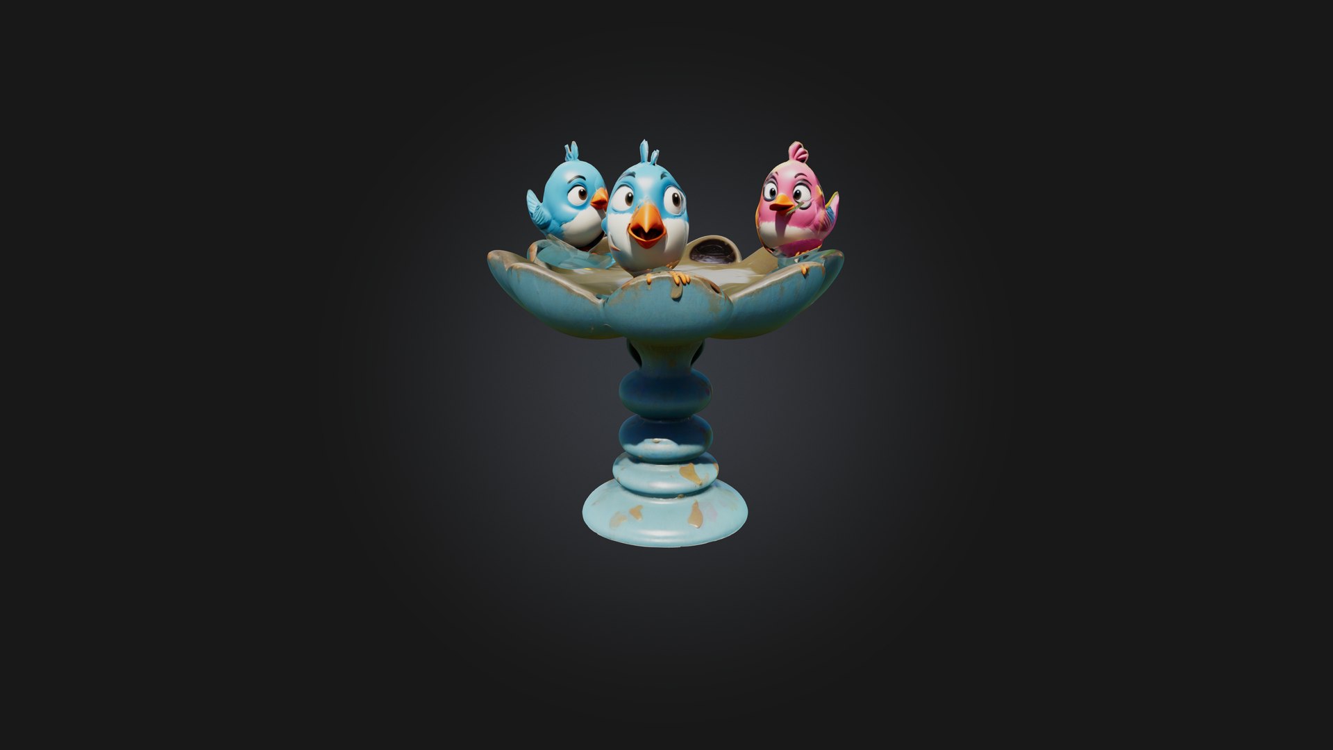 3D Model Cartoon Bird Bath - TurboSquid 2292533