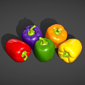 5 Bell Peppers - Capsicum - Low Poly Realistic Vegetable Stylized Pack 3D model