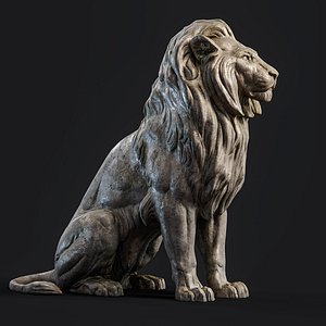 Sitting Lion Sculpture PBR Low-poly 3D