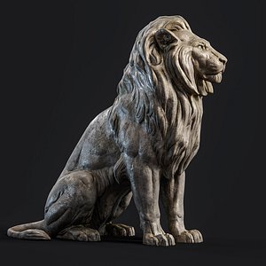 Sitting Lion Sculpture PBR Low-poly